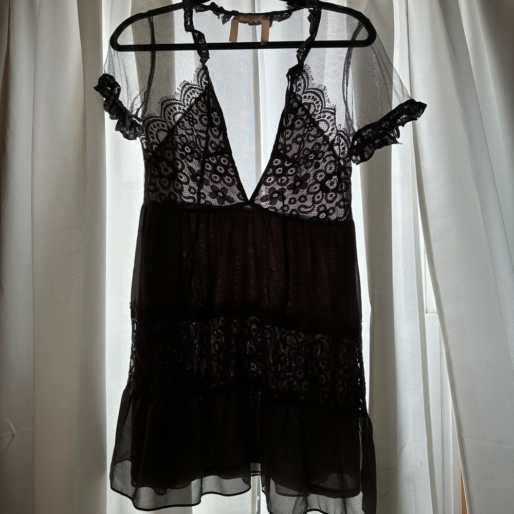 Grey lace and sheer dress